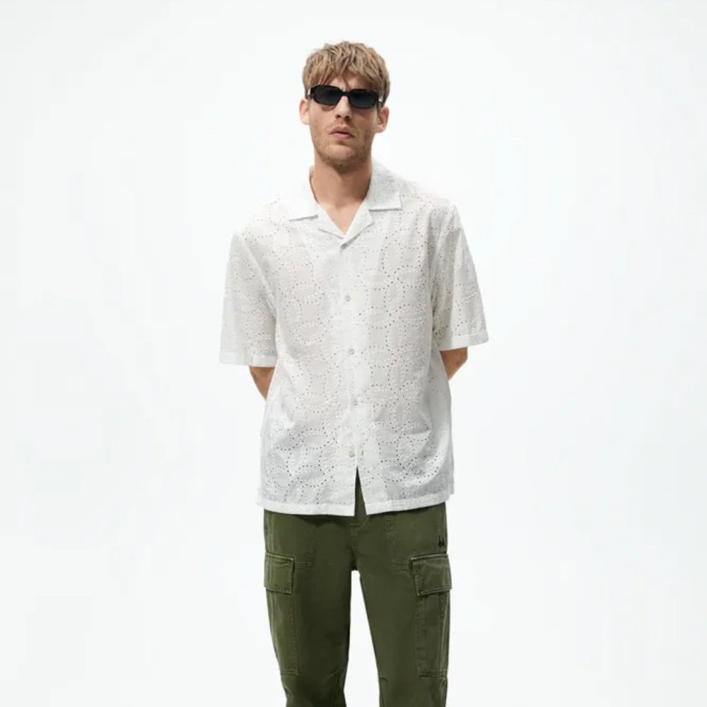 Zara Embroidered Eyelet Shirt Men's